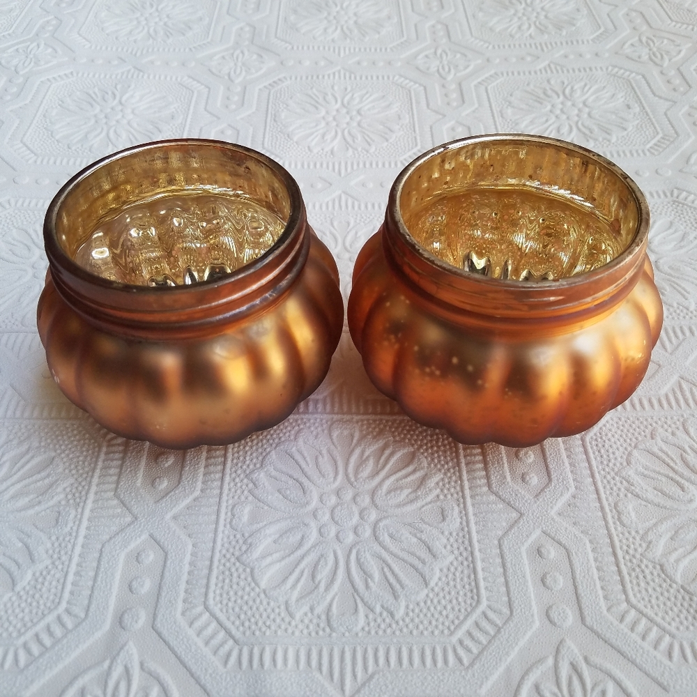Fall Harvest Pumpkin Candle Holders 2 pc